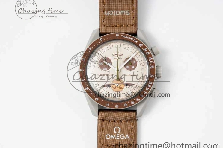0418 Speedmaster Misson To Saturn 1:1 Best Edition Beige Dial On Nylon Strap Quartz Casual 7861